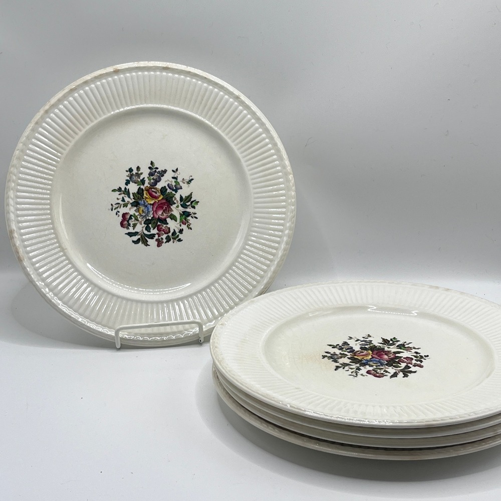 Wedgwood Edme Conway Dinner Plates Set of 5 Floral Ribbed Creamware England